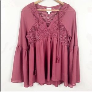 🌿Knox Rose Burgundy Bell Sleeve Blouse